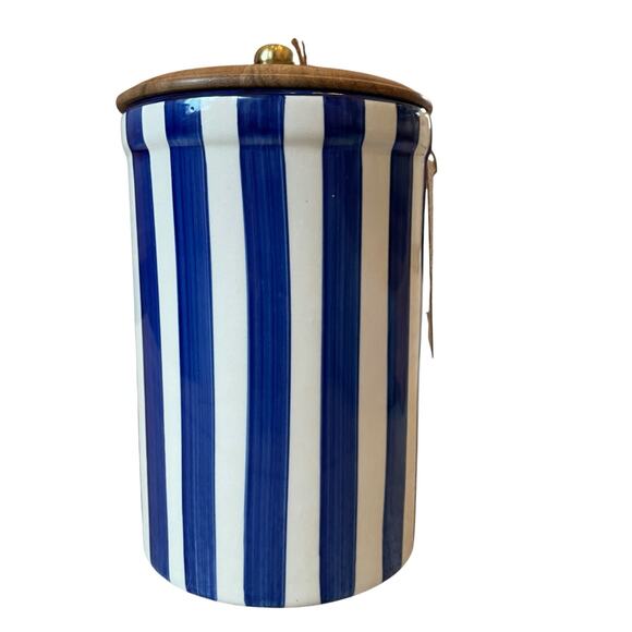 Blue & Cream Hand Painted Striped Ceramic Canister Set of 3  Made in India NEW - Picture 8 of 16